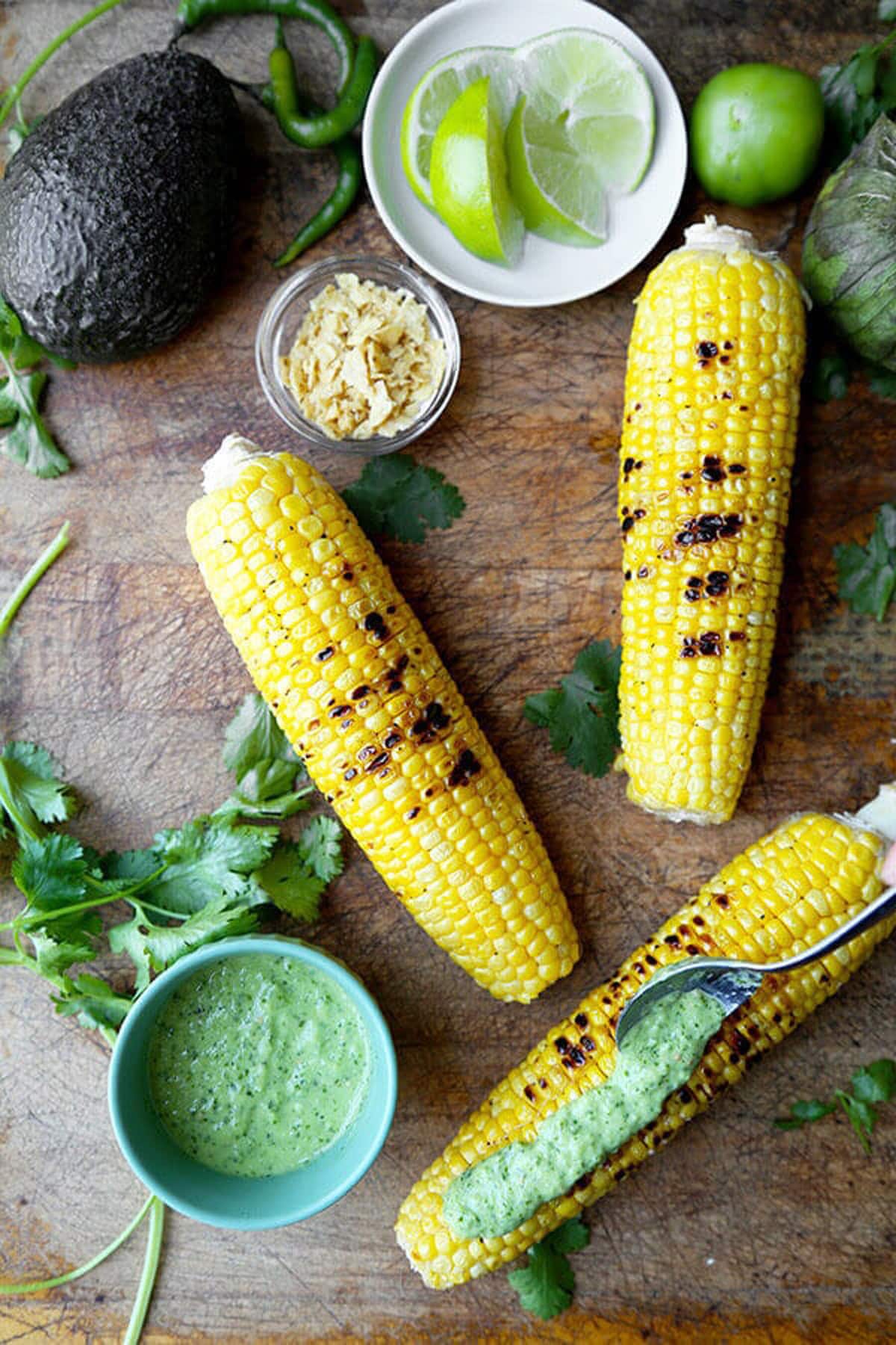 bbq sides grilled corn on the cob with tomatillo dressing