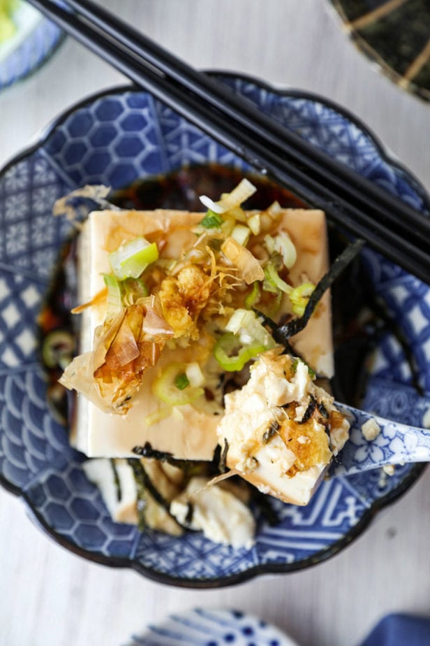 hiyayakko - chilled tofu with toppings