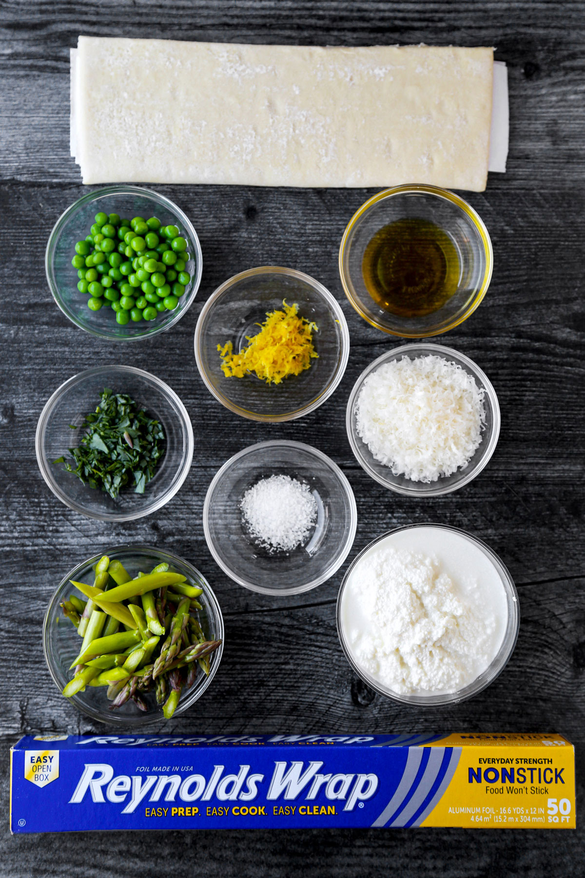 Ingredients for Asparagus, Ricotta and Green Pea Tart