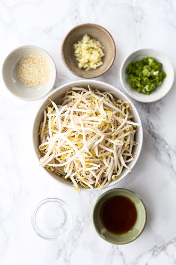 ingredients for Korean Bean Sprouts Salad
