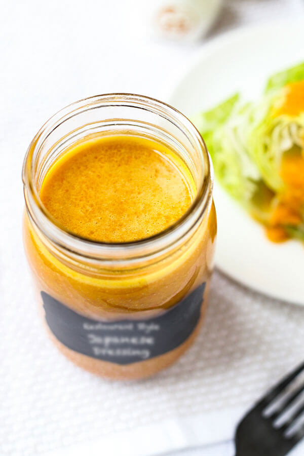 Japanese Restaurant Style Ginger Dressing - Make this iconic and delicious Japanese Restaurant Style Ginger Dressing Recipe in less than 10 minutes! Inspired by Japanese-American steakhouses, the sweet and tangy flavors make the perfect pairing to ice cold iceberg lettuce! Recipe, salad, Japanese, dressing, healthy | pickledplum.com
