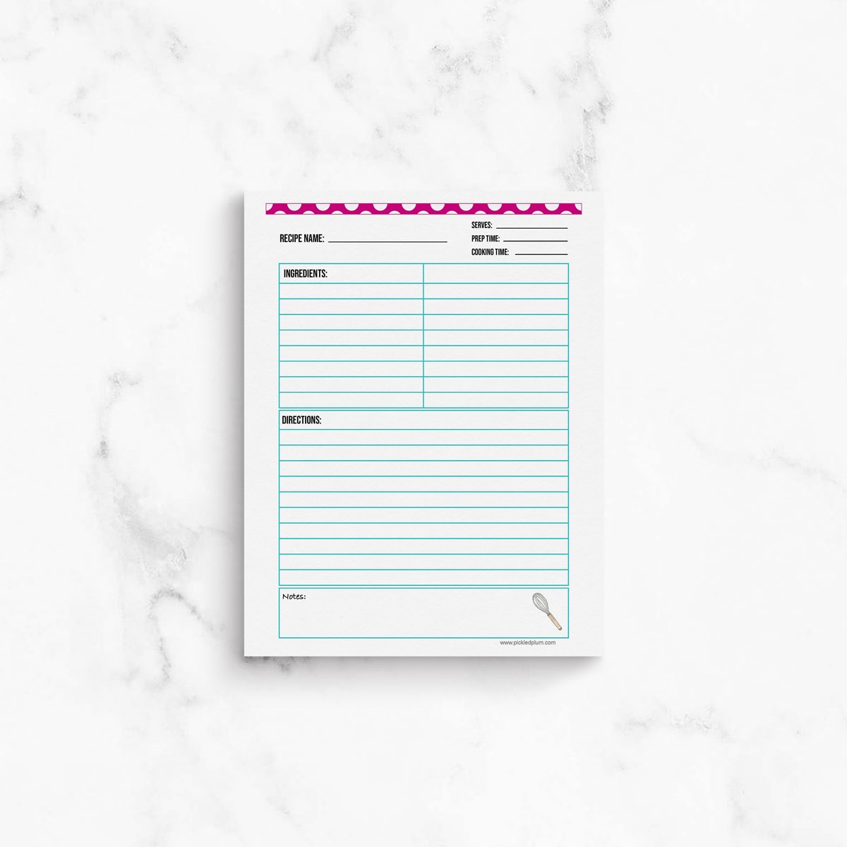 Healthy Living Printable Planner Recipe Card Blank