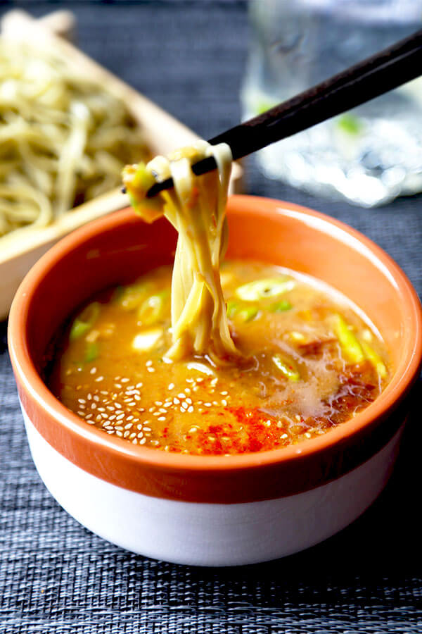Spicy Miso Tsukemen - A cooling and summer-perfect Tsukemen Recipe served with a deeply flavored spicy miso broth. These Japanese dipping noodles are ready in 22 minutes! Recipe, Japanese, noodles, flavor, main, dinner | pickledplum.com
